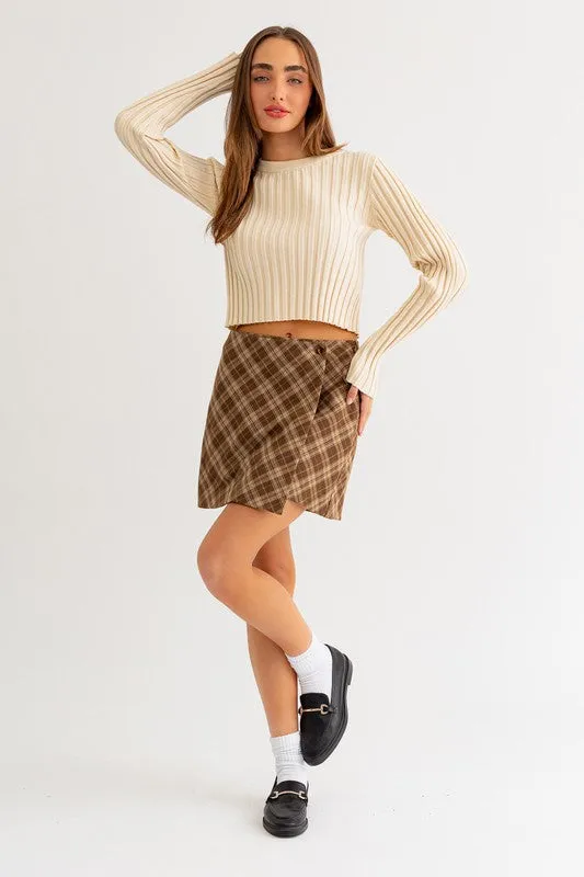 Andi Long Sleeve Open Back Shirring Sweater Top Cream