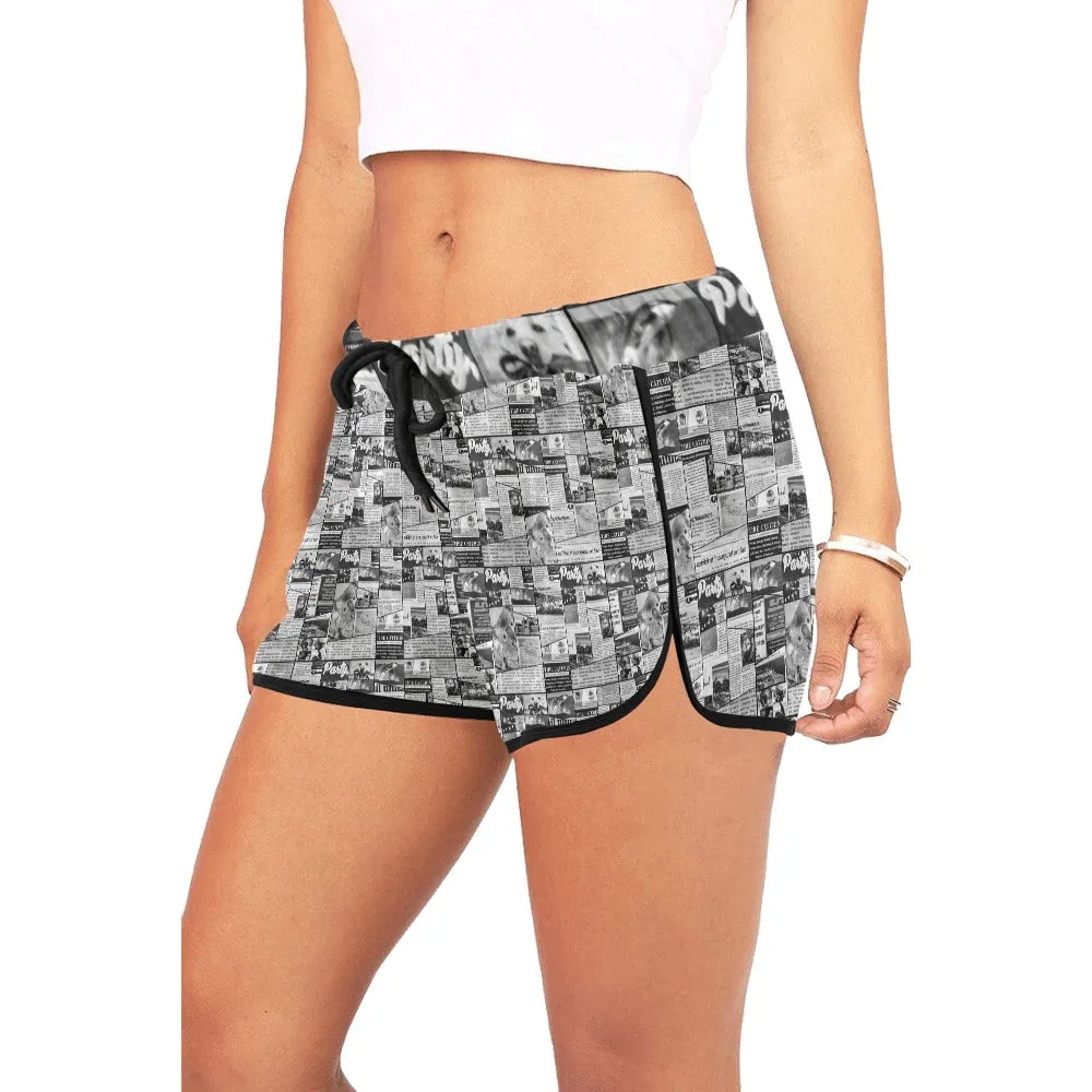 Australian Newspaper B & W Drawstring Shorts up to 2 XL