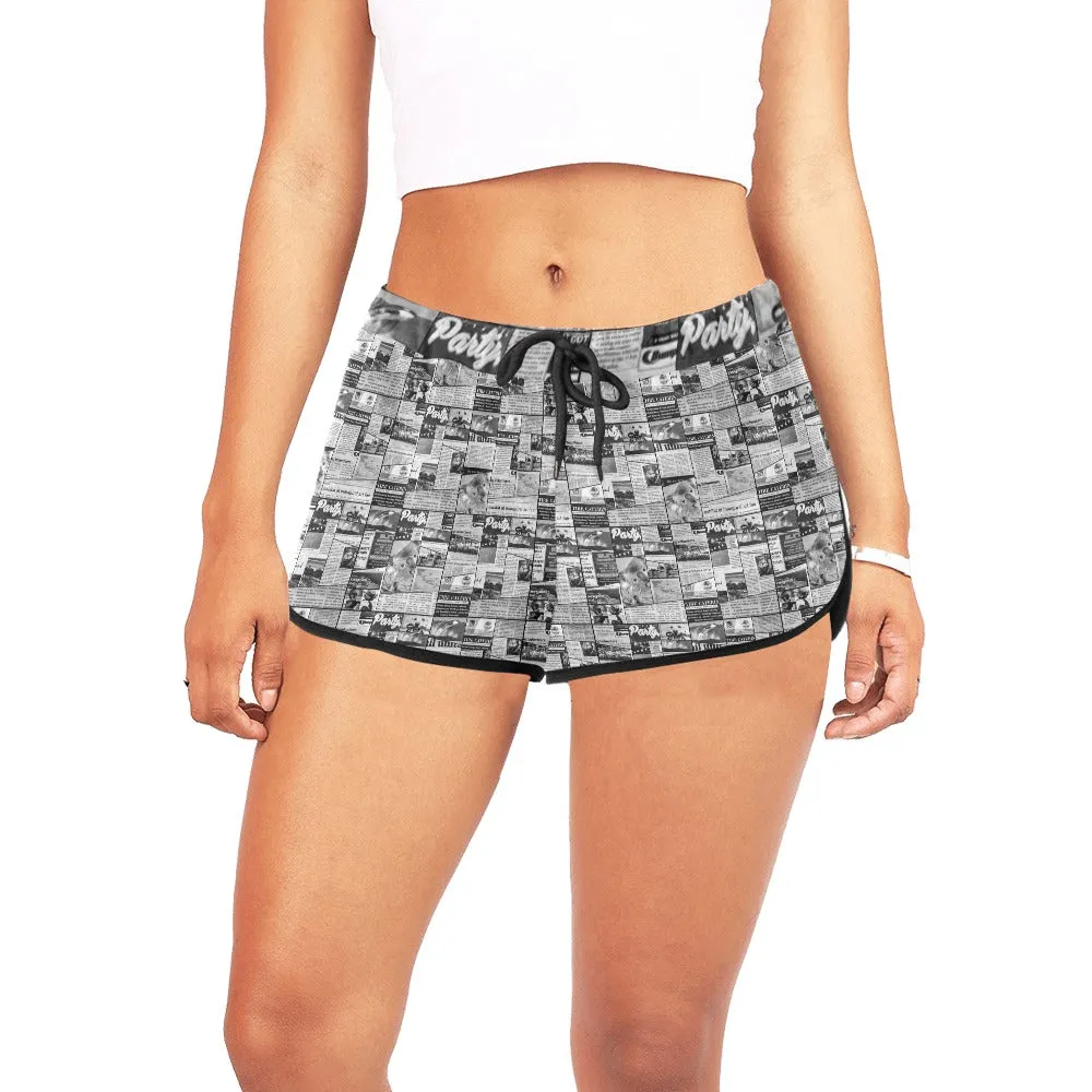 Australian Newspaper B & W Drawstring Shorts up to 2 XL