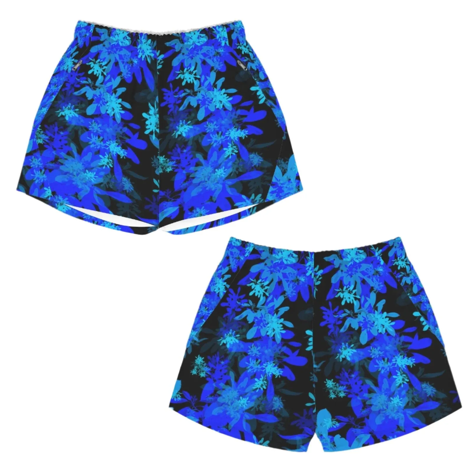 Black & Blue Leaves Art Zip Pocket Shorts up to 5 XL (FWS)