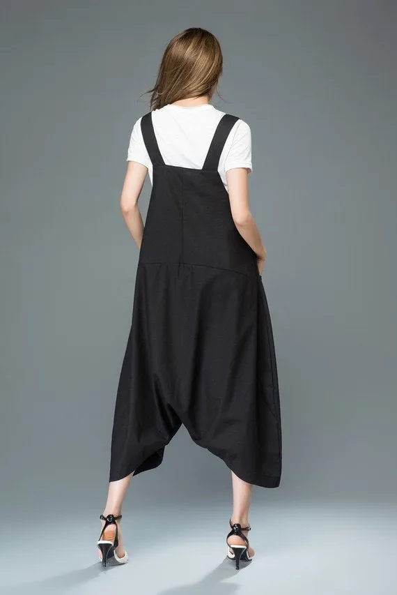 Black linen jumpsuit C931