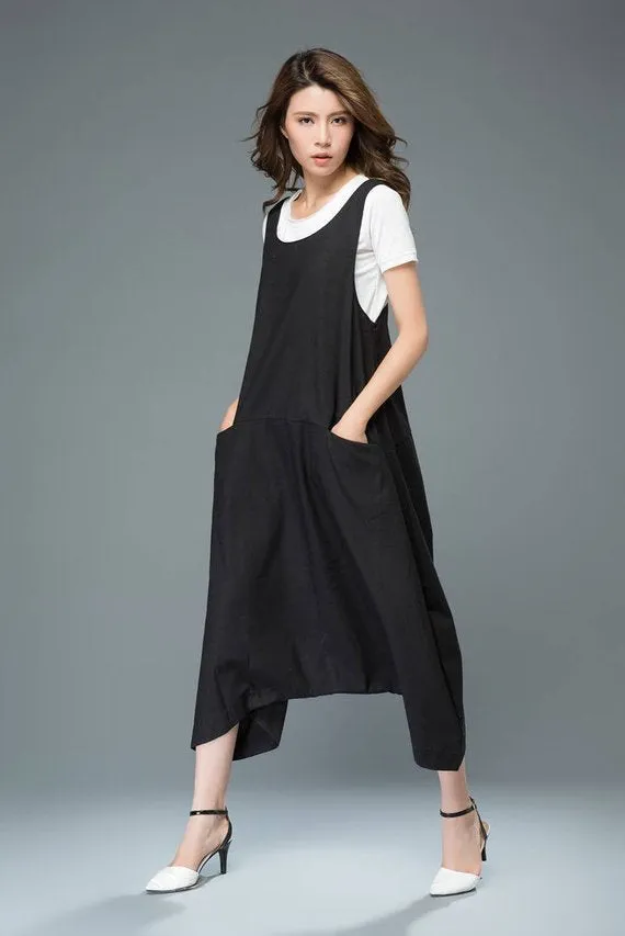 Black linen jumpsuit C931