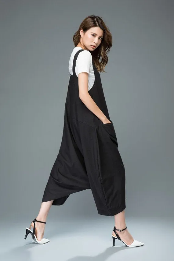 Black linen jumpsuit C931