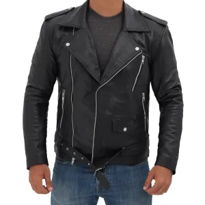 Black Slim Fitted Rider Belted Leather Jacket
