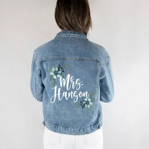 (Blue Denim) Personalized Floral Bridal Denim Jacket