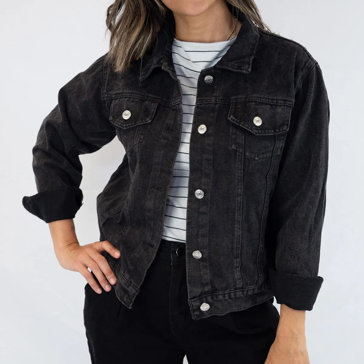 (Blue Denim) Personalized Floral Bridal Denim Jacket