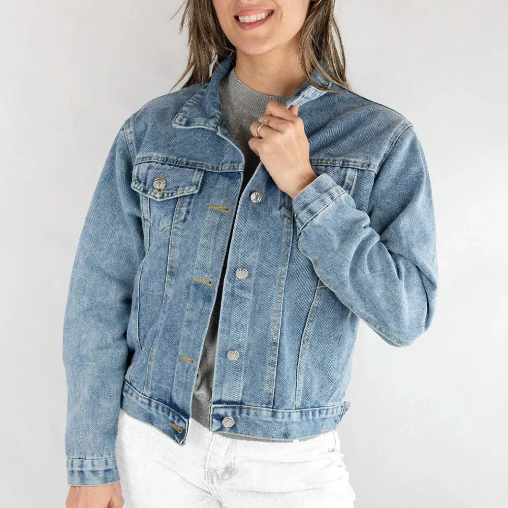 (Blue Denim) Personalized Floral Bridal Denim Jacket