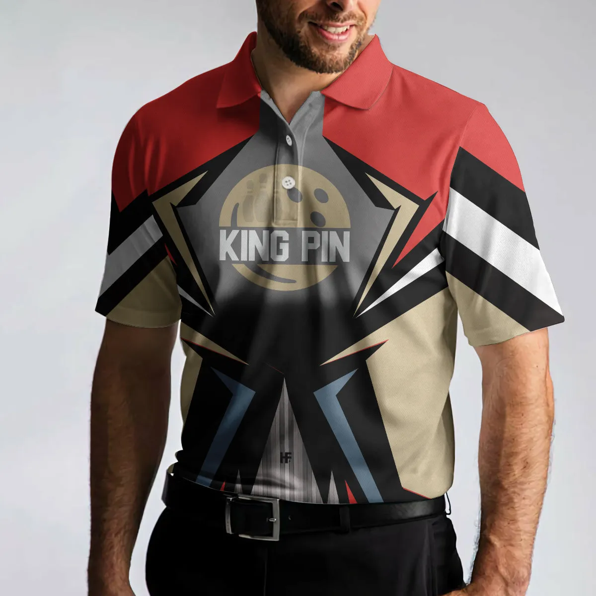 Bowling Red King Pin Custom Polo Shirt, Colorful Personalized Bowling Polo Shirt With Name, Custom Bowling Gift Coolspod