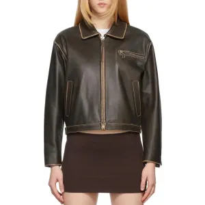 Brown Distressed Leather Jacket