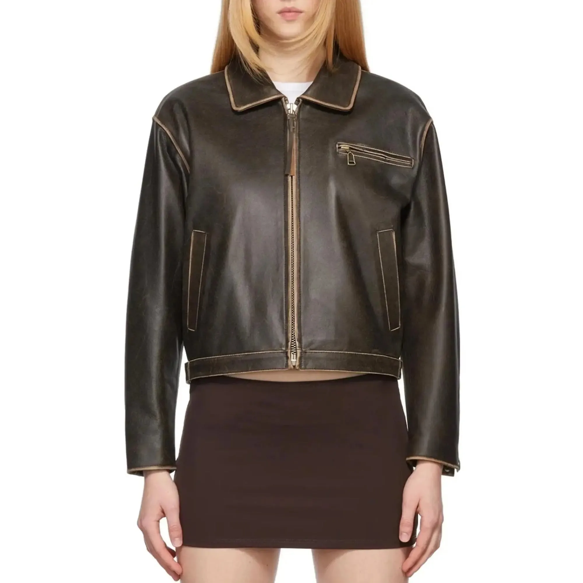 Brown Distressed Leather Jacket