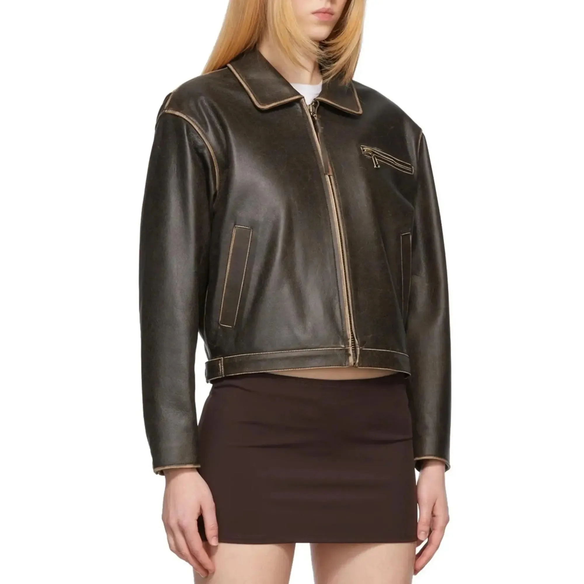 Brown Distressed Leather Jacket