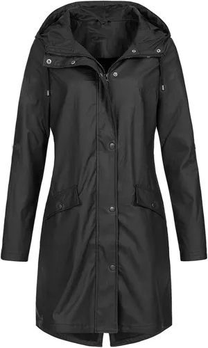 Canbebig Raincoat Women Lightweight Waterproof Coats Long Hooded Trench Coats Packable Rain Coats with Pockets Travel Jackets