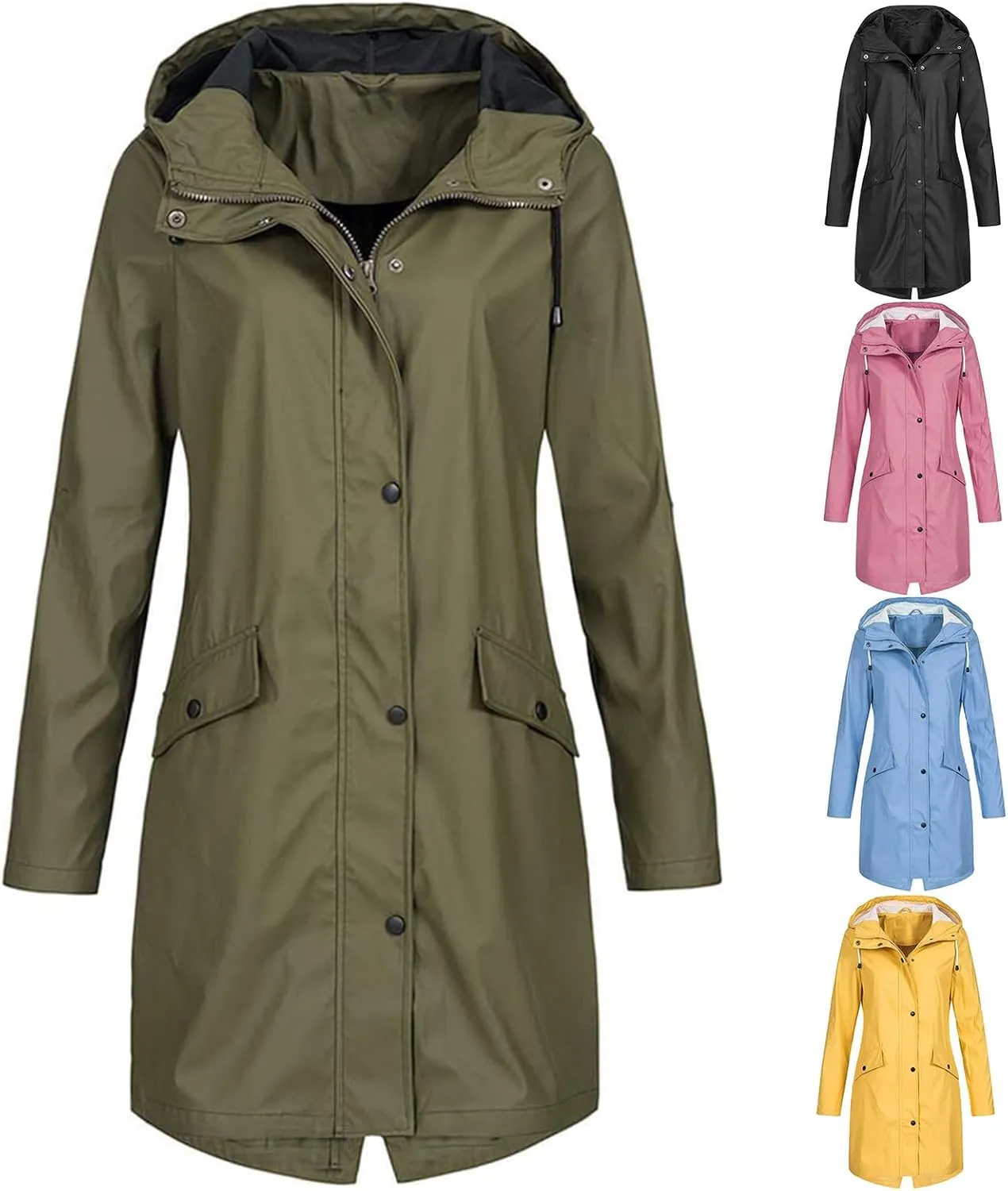 Canbebig Raincoat Women Lightweight Waterproof Coats Long Hooded Trench Coats Packable Rain Coats with Pockets Travel Jackets