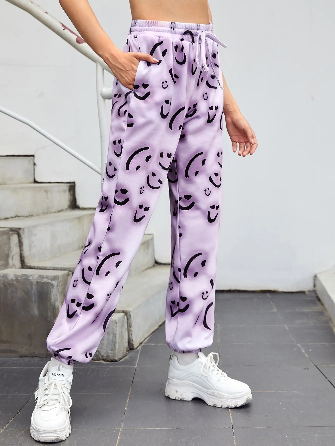Cartoon Drawstring High Waist Long Women Sweatpants