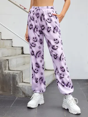 Cartoon Drawstring High Waist Long Women Sweatpants