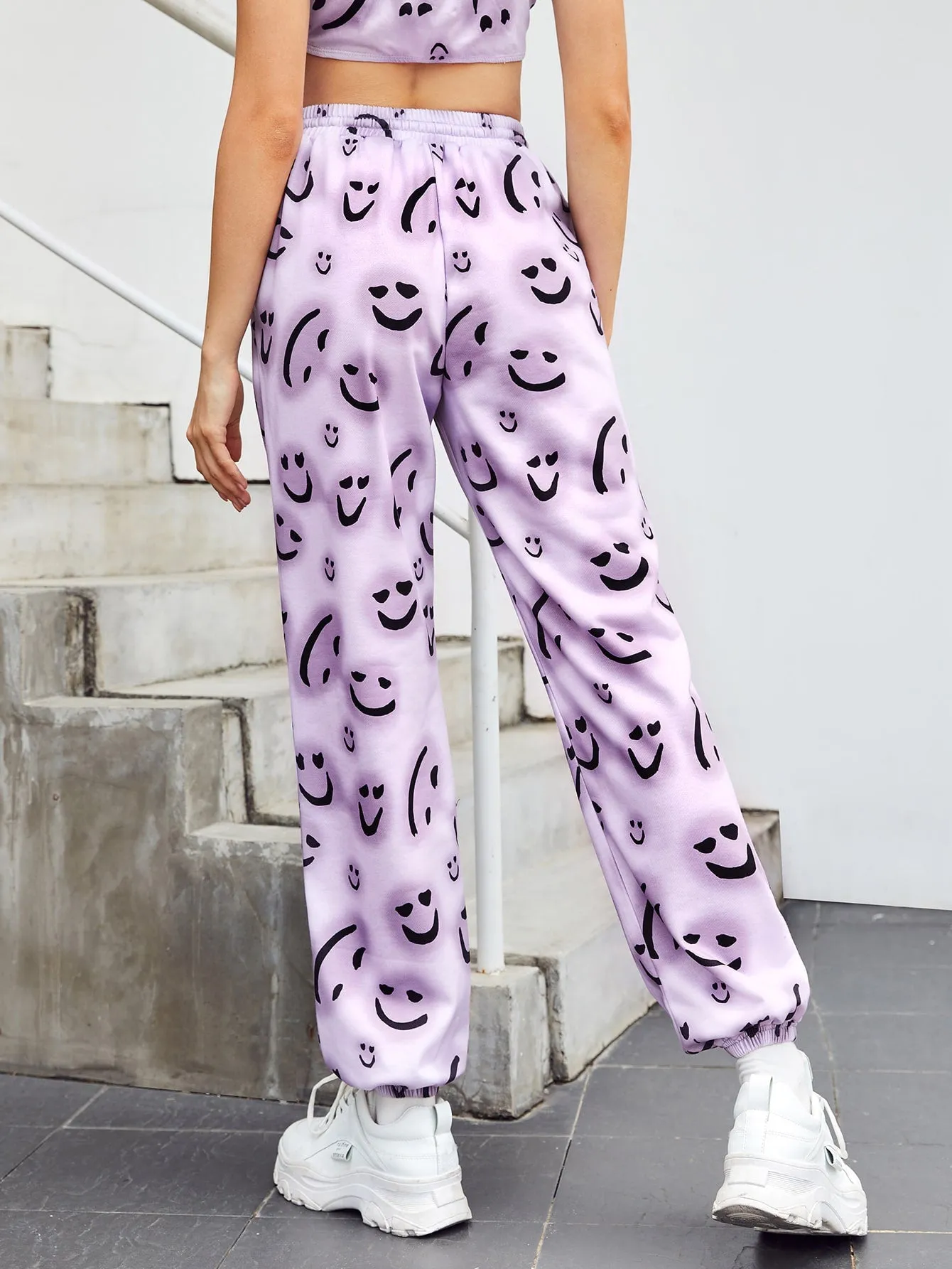 Cartoon Drawstring High Waist Long Women Sweatpants
