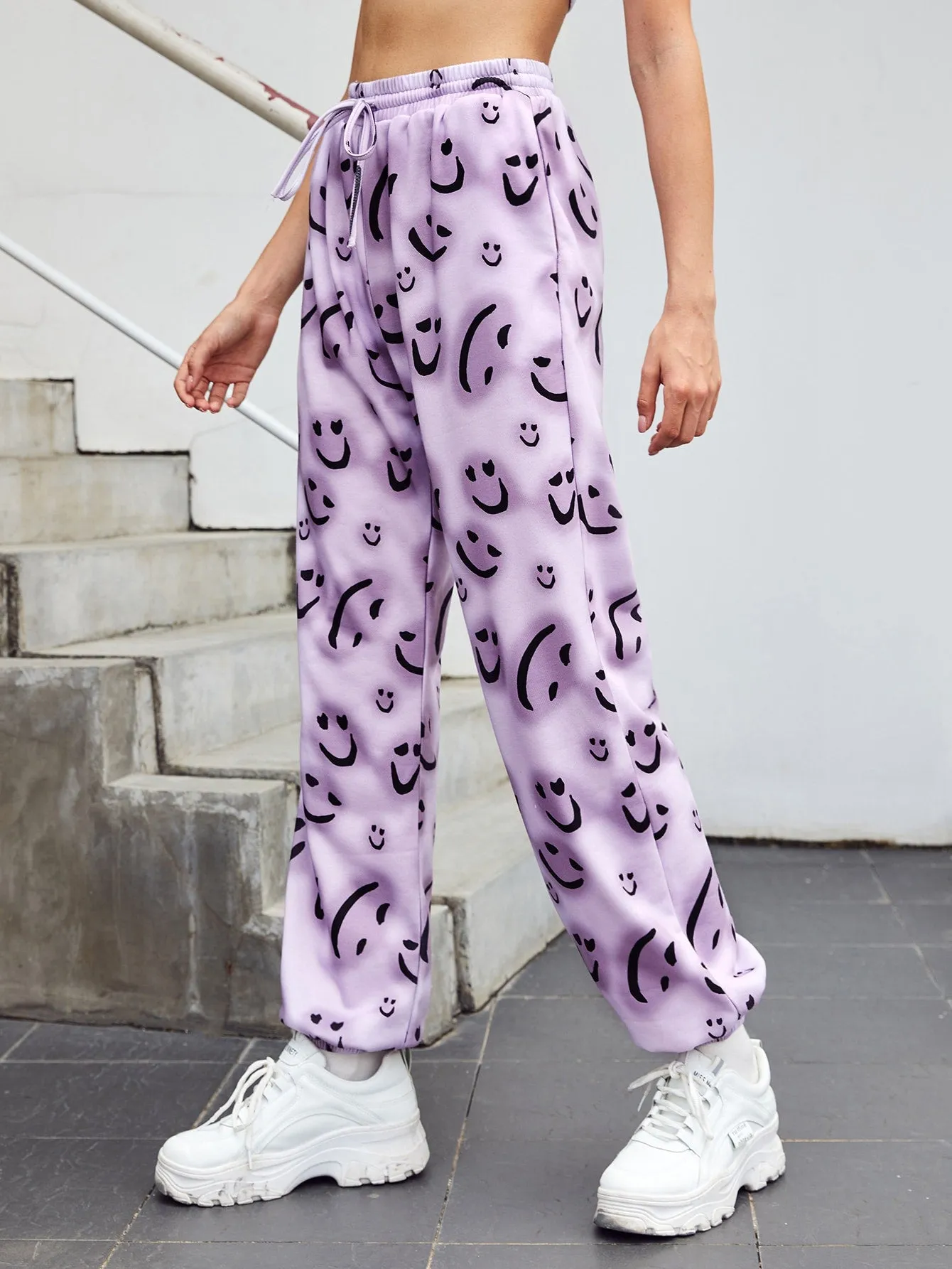 Cartoon Drawstring High Waist Long Women Sweatpants