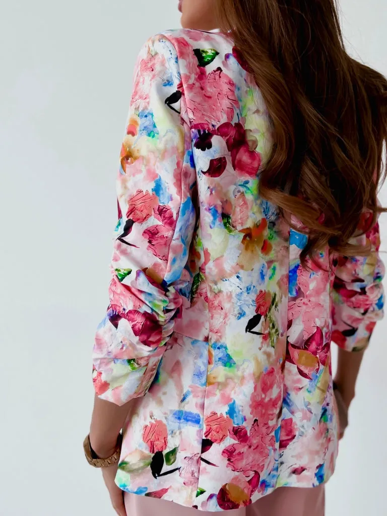 Check Me Out Floral Print Open Front Blazer