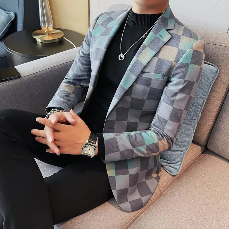 Classic Checekred Single-Breasted Blazer