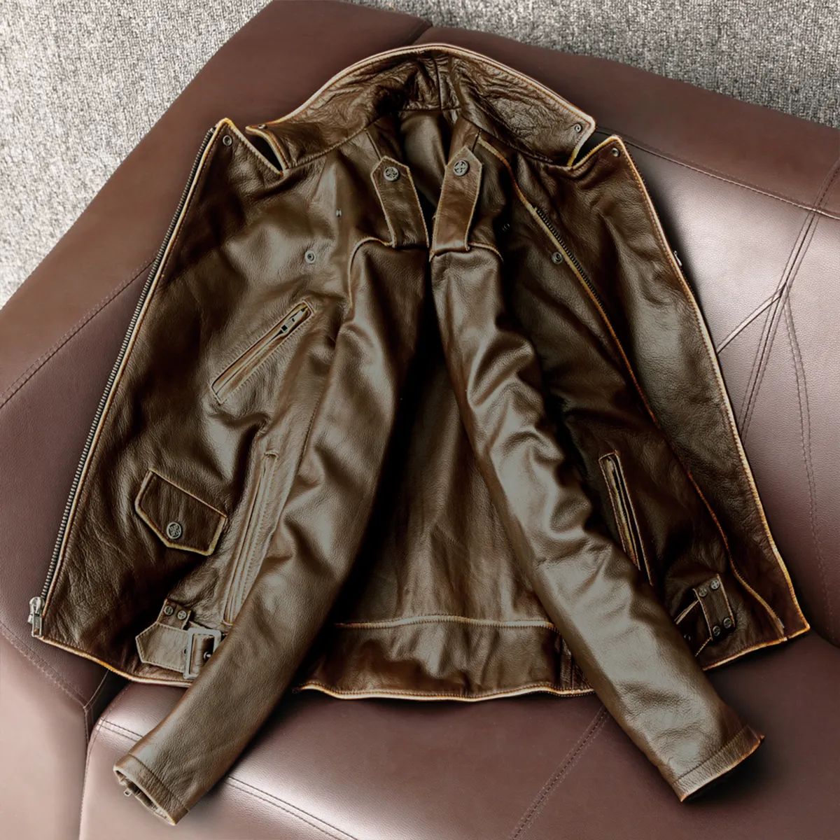 Cowhide Slim Fit Motorcycle Leather Jacket