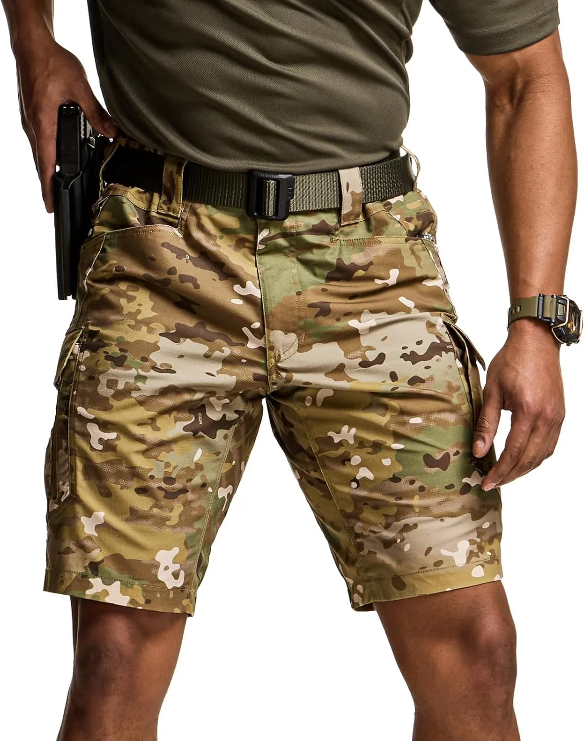 CQR Men's Flex Casual Cargo Shorts, Lightweight Water Resistant Golf Shorts, Stretch Tactical Work Shorts with Multi-Pocket