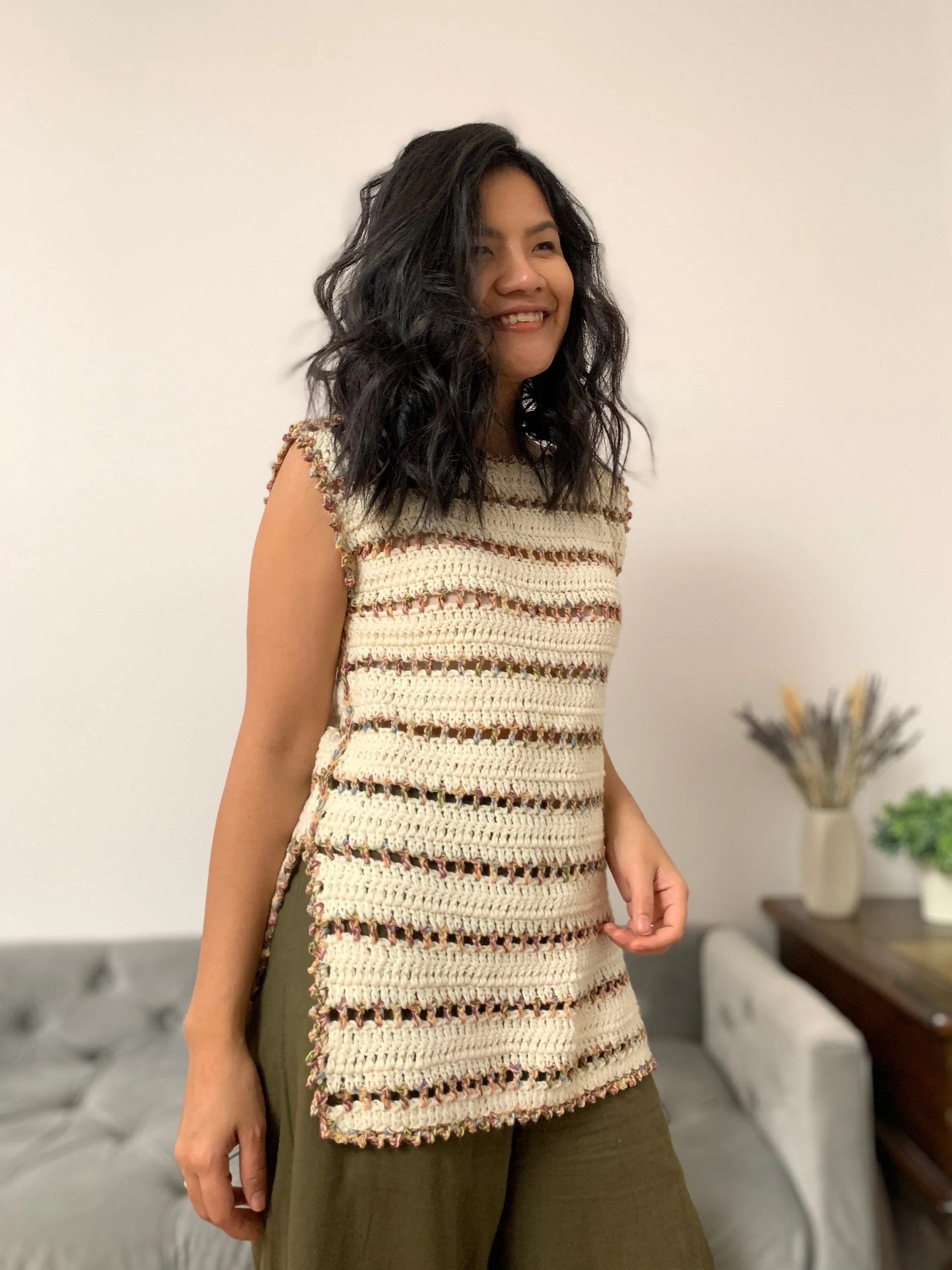Crochet pattern: crochet side slit top/dress pattern for us women's sizes xs-xxl PDF file and video tutorial,crochet top,crochet summer top