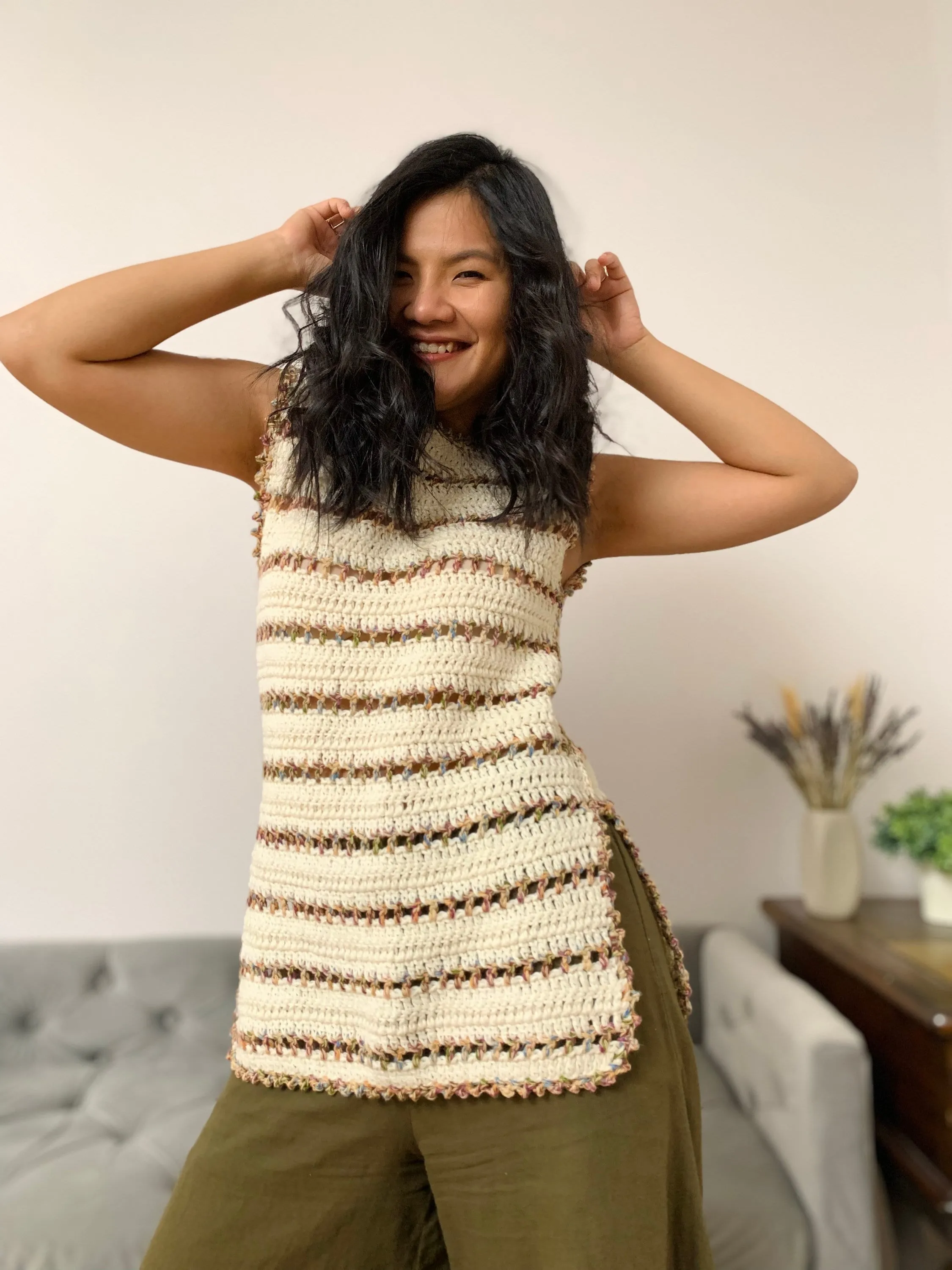 Crochet pattern: crochet side slit top/dress pattern for us women's sizes xs-xxl PDF file and video tutorial,crochet top,crochet summer top