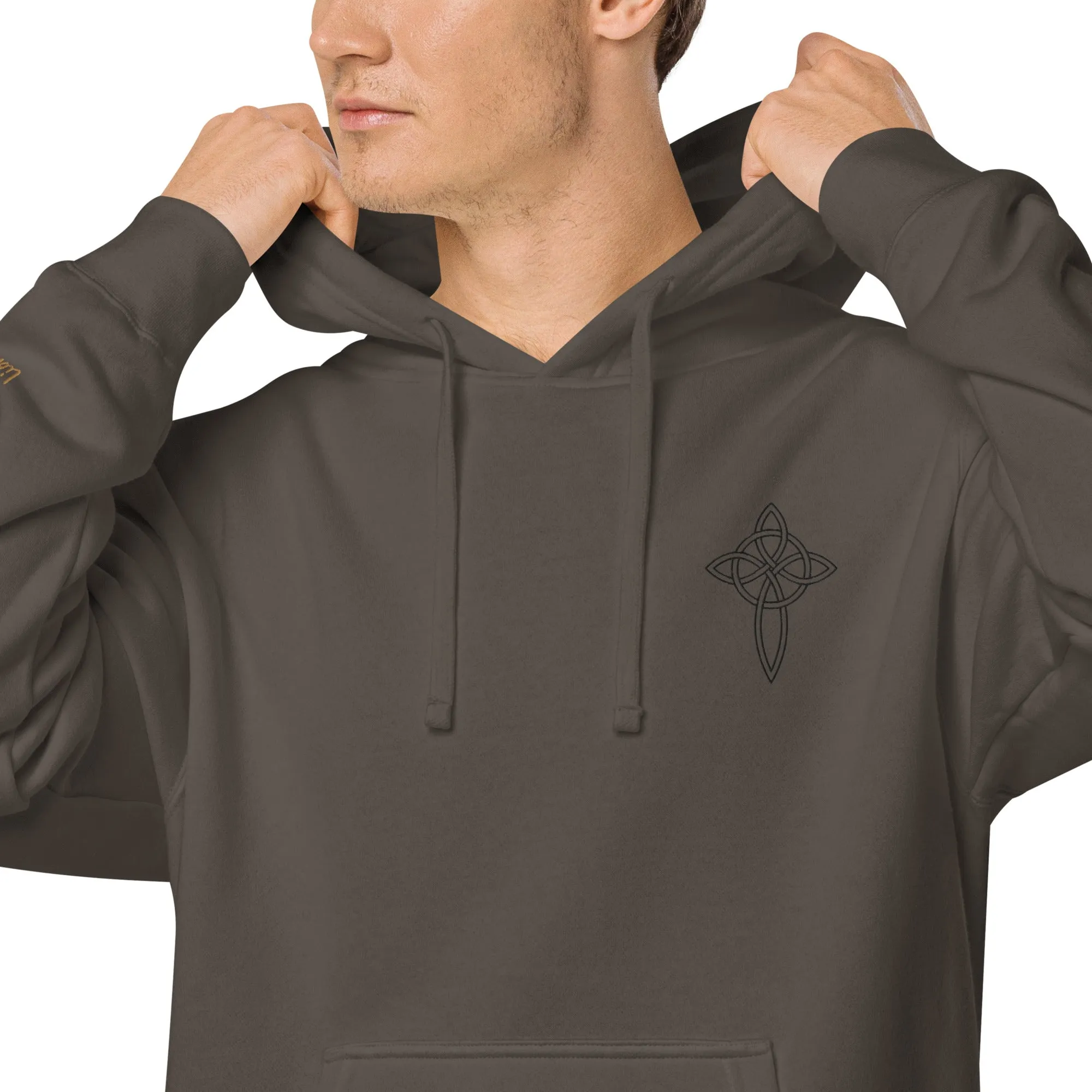 Cross  Embroidered Design Unisex Pigment-Dyed Hoodie, lioness-love