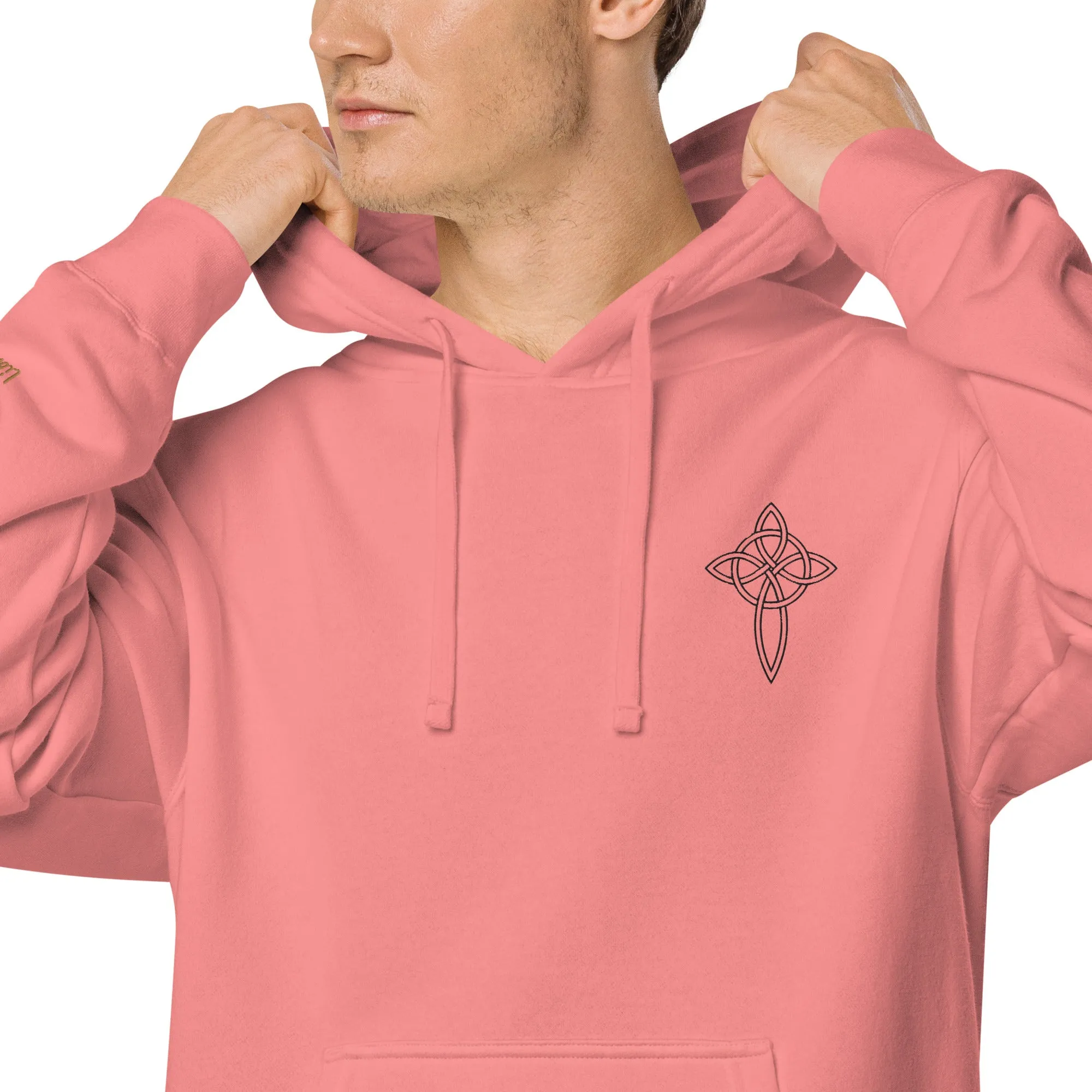 Cross  Embroidered Design Unisex Pigment-Dyed Hoodie, lioness-love