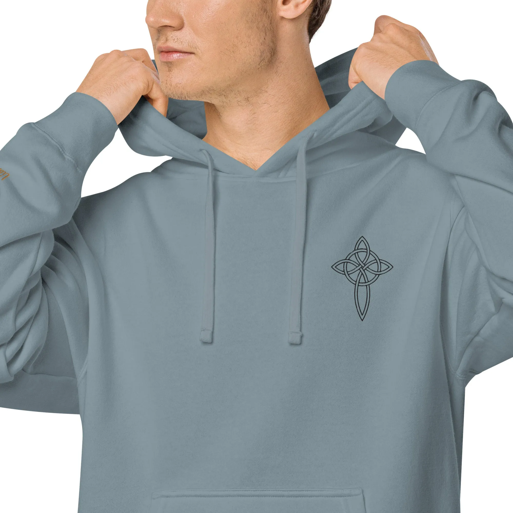 Cross  Embroidered Design Unisex Pigment-Dyed Hoodie, lioness-love