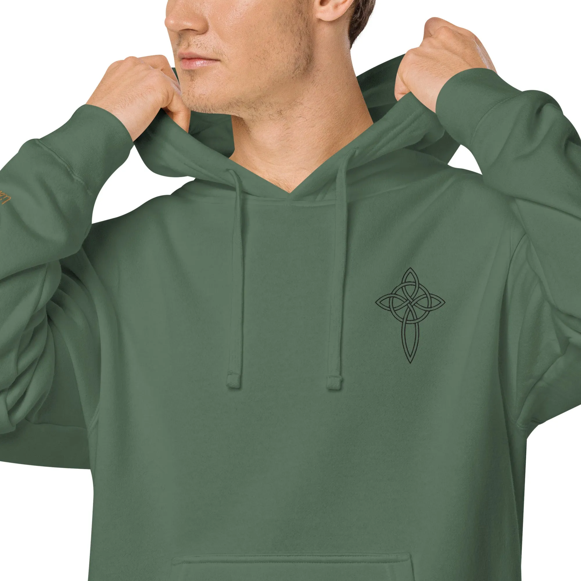 Cross  Embroidered Design Unisex Pigment-Dyed Hoodie, lioness-love