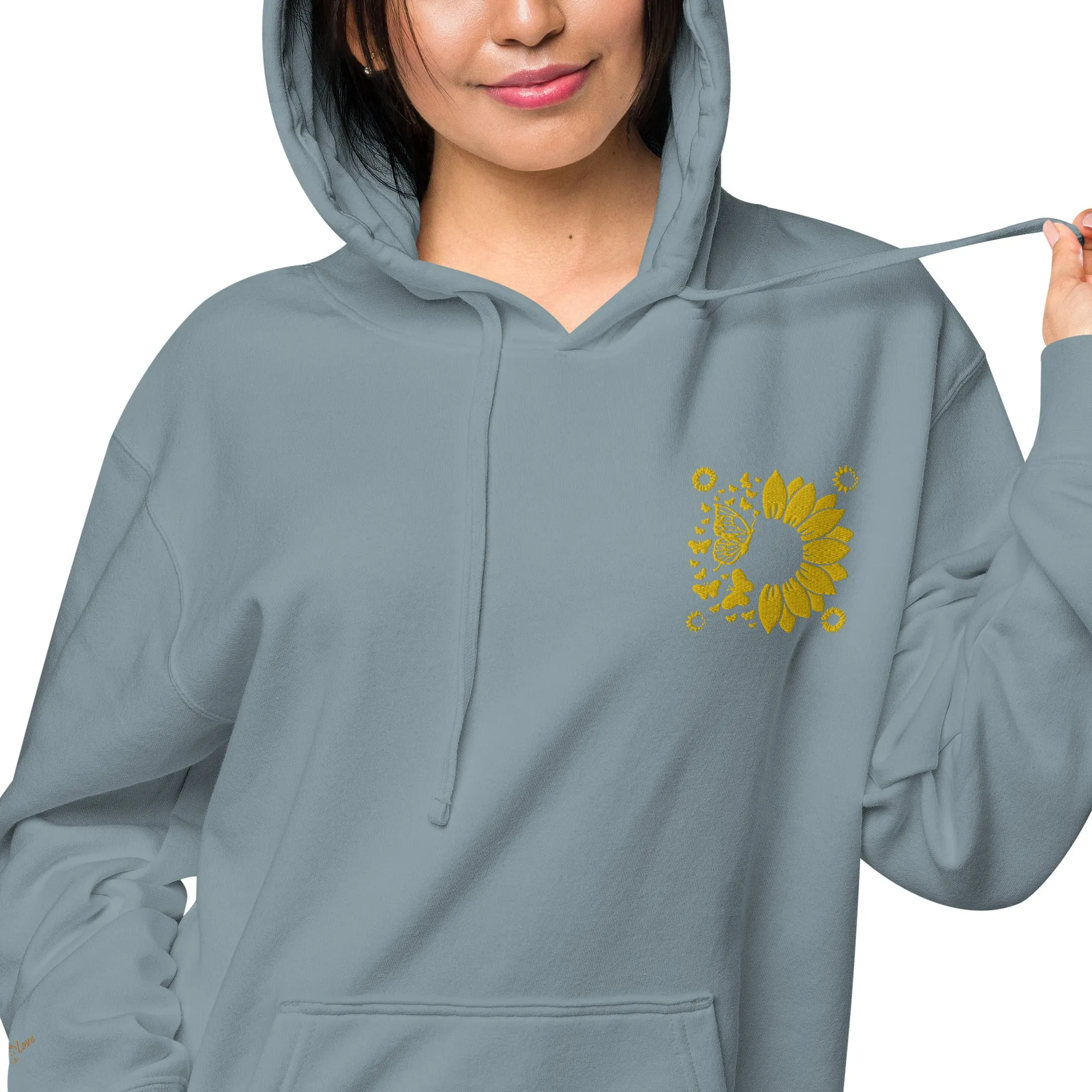 Embroidered Sunflower Unisex Pigment-Dyed Hoodie