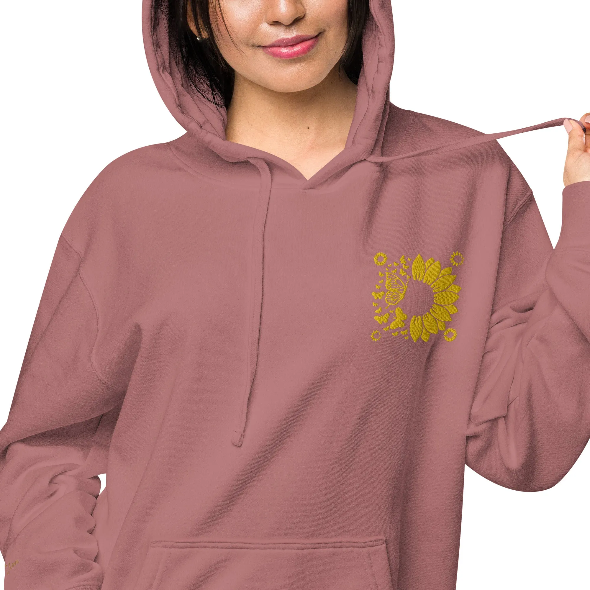 Embroidered Sunflower Unisex Pigment-Dyed Hoodie