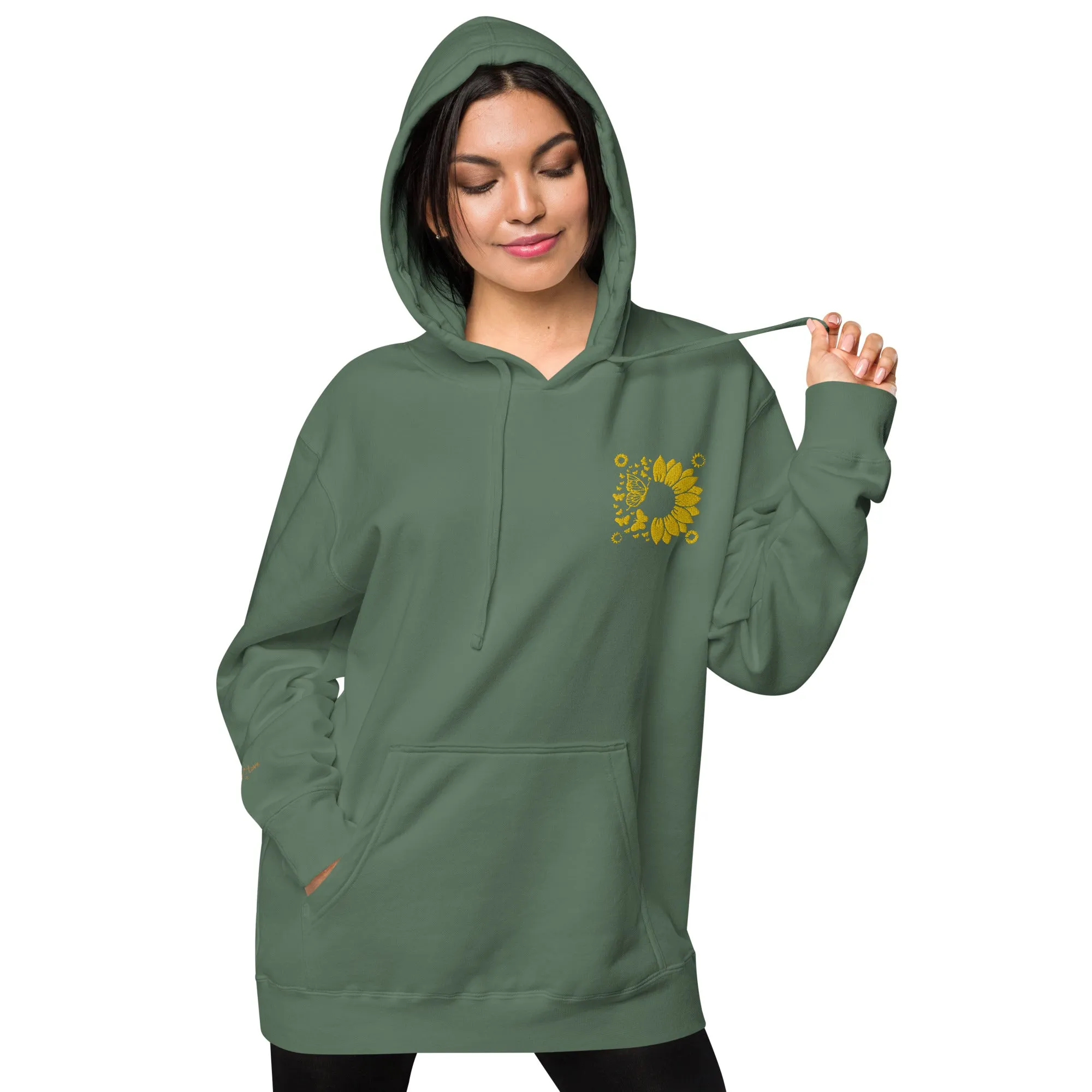 Embroidered Sunflower Unisex Pigment-Dyed Hoodie