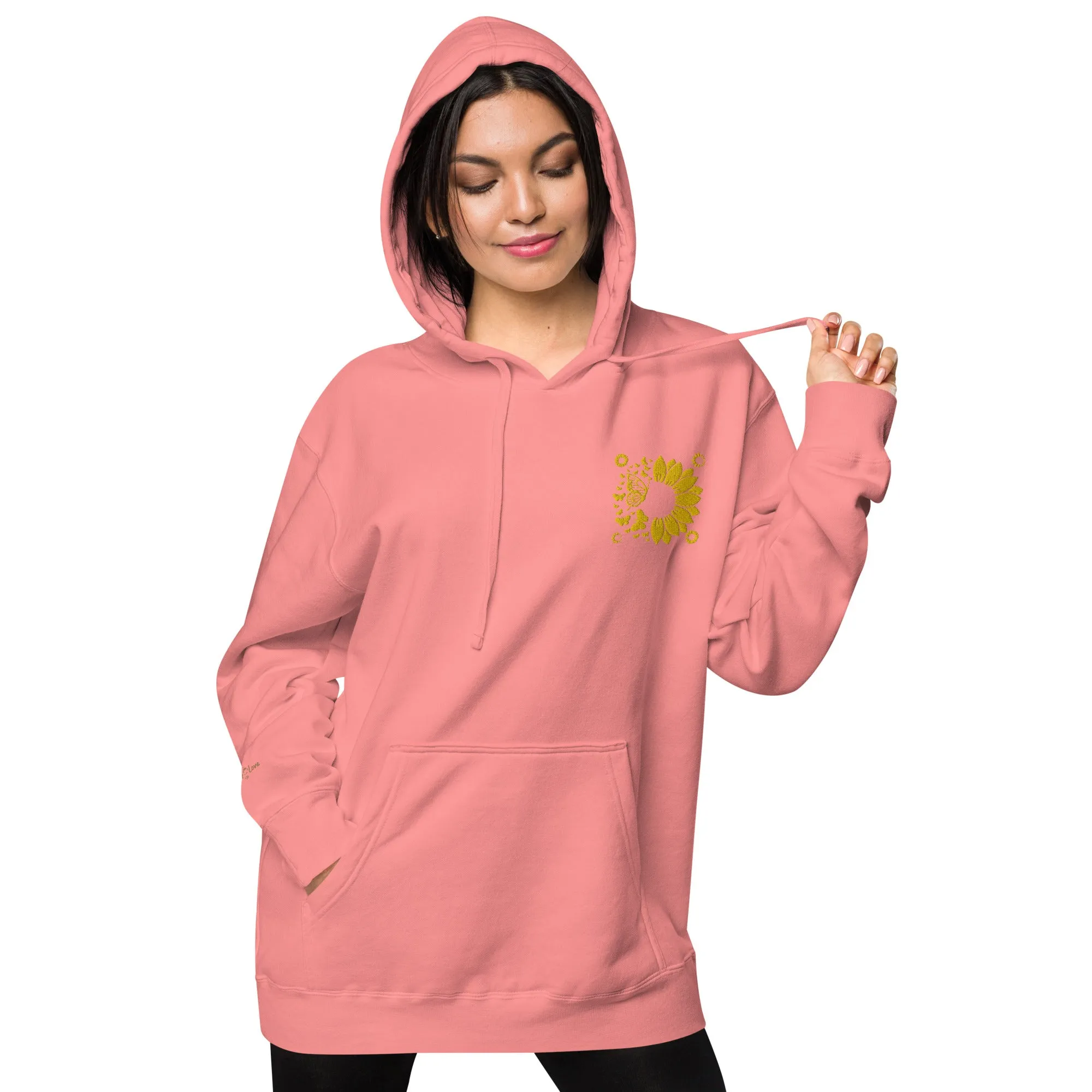 Embroidered Sunflower Unisex Pigment-Dyed Hoodie
