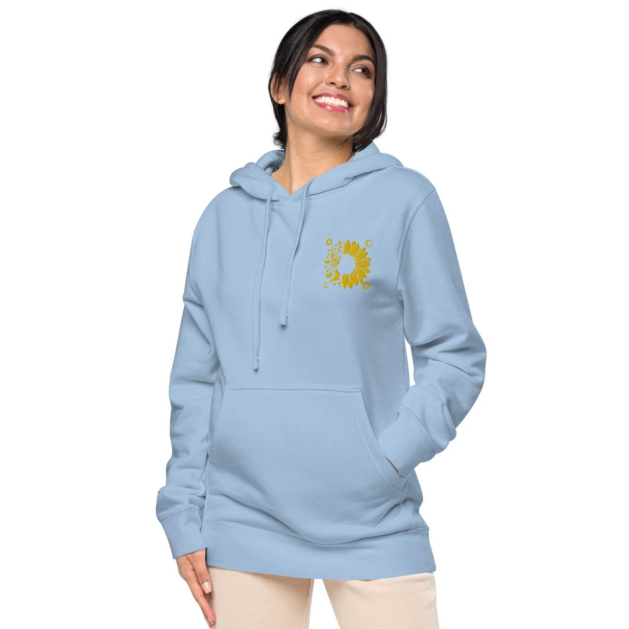 Embroidered Sunflower Unisex Pigment-Dyed Hoodie