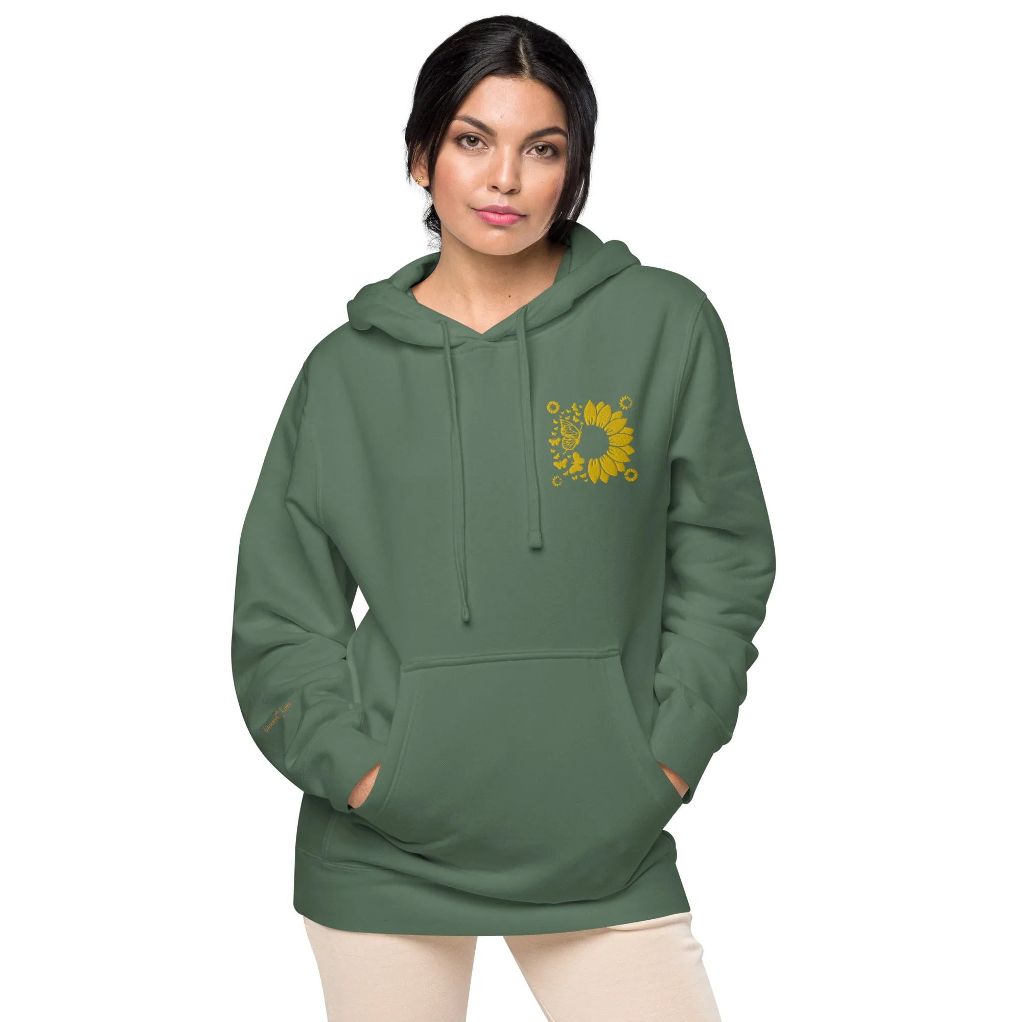 Embroidered Sunflower Unisex Pigment-Dyed Hoodie