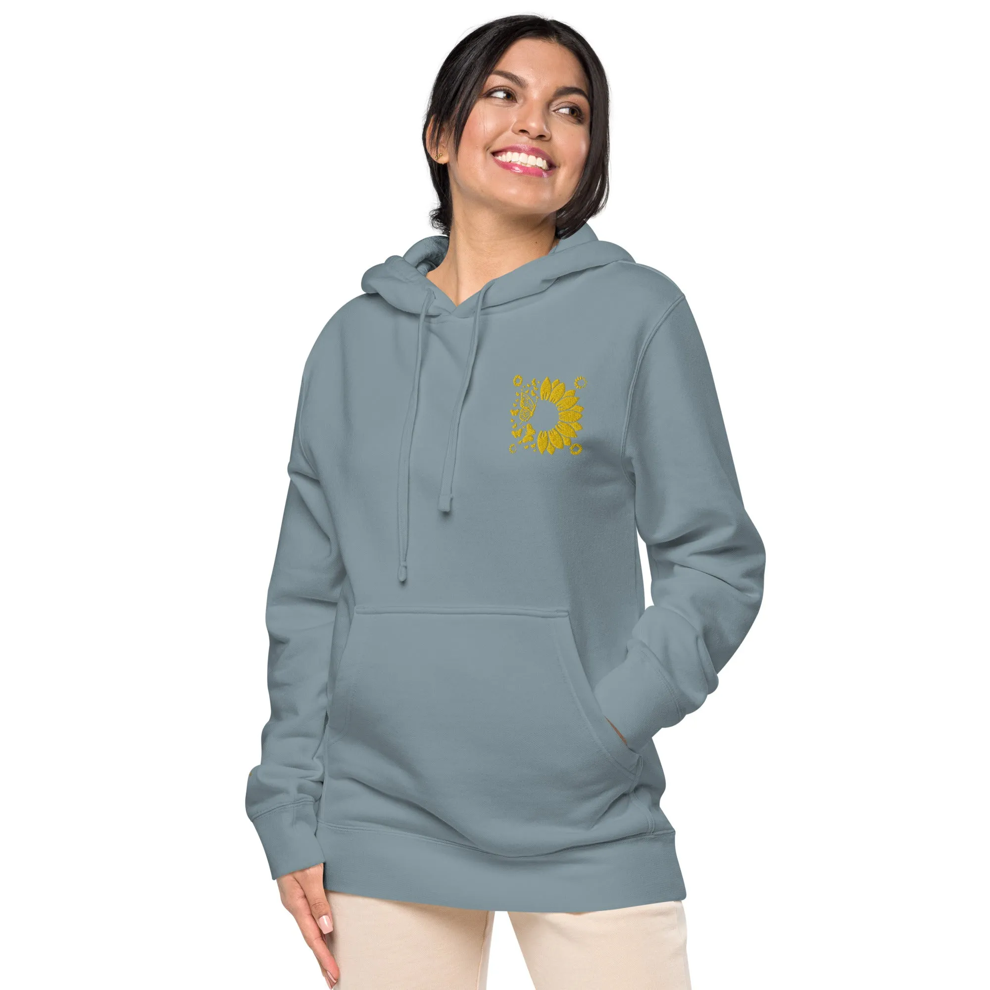 Embroidered Sunflower Unisex Pigment-Dyed Hoodie
