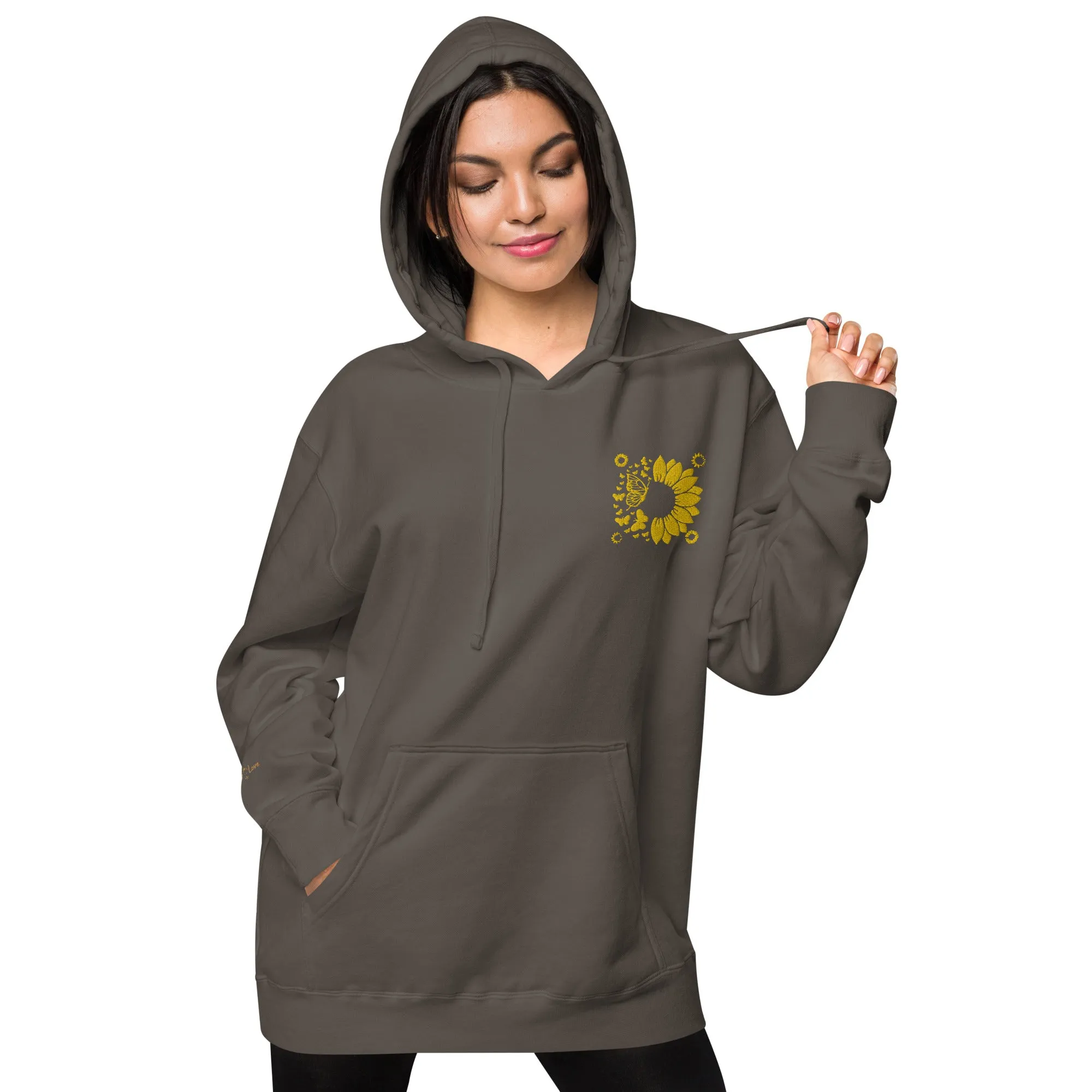 Embroidered Sunflower Unisex Pigment-Dyed Hoodie