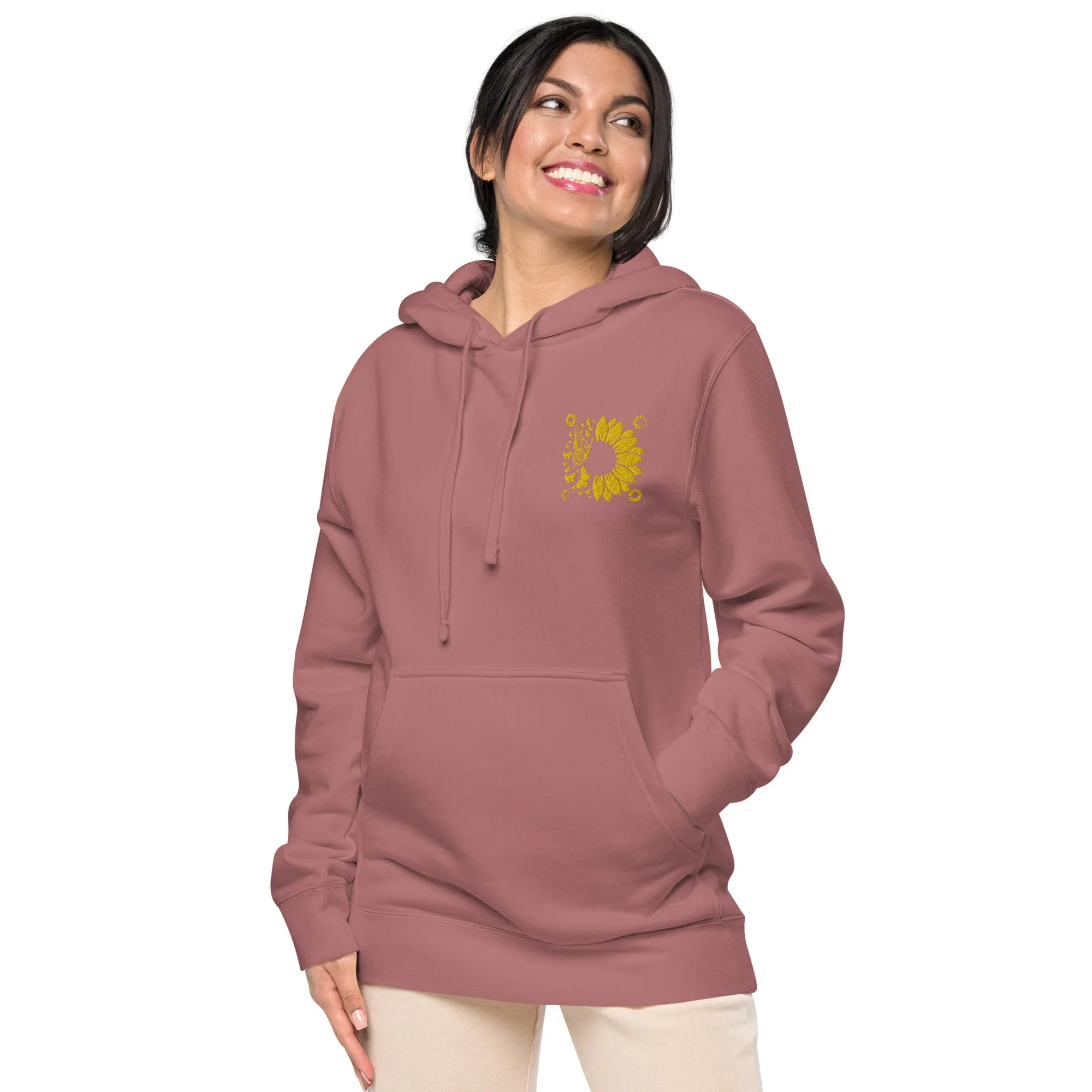 Embroidered Sunflower Unisex Pigment-Dyed Hoodie