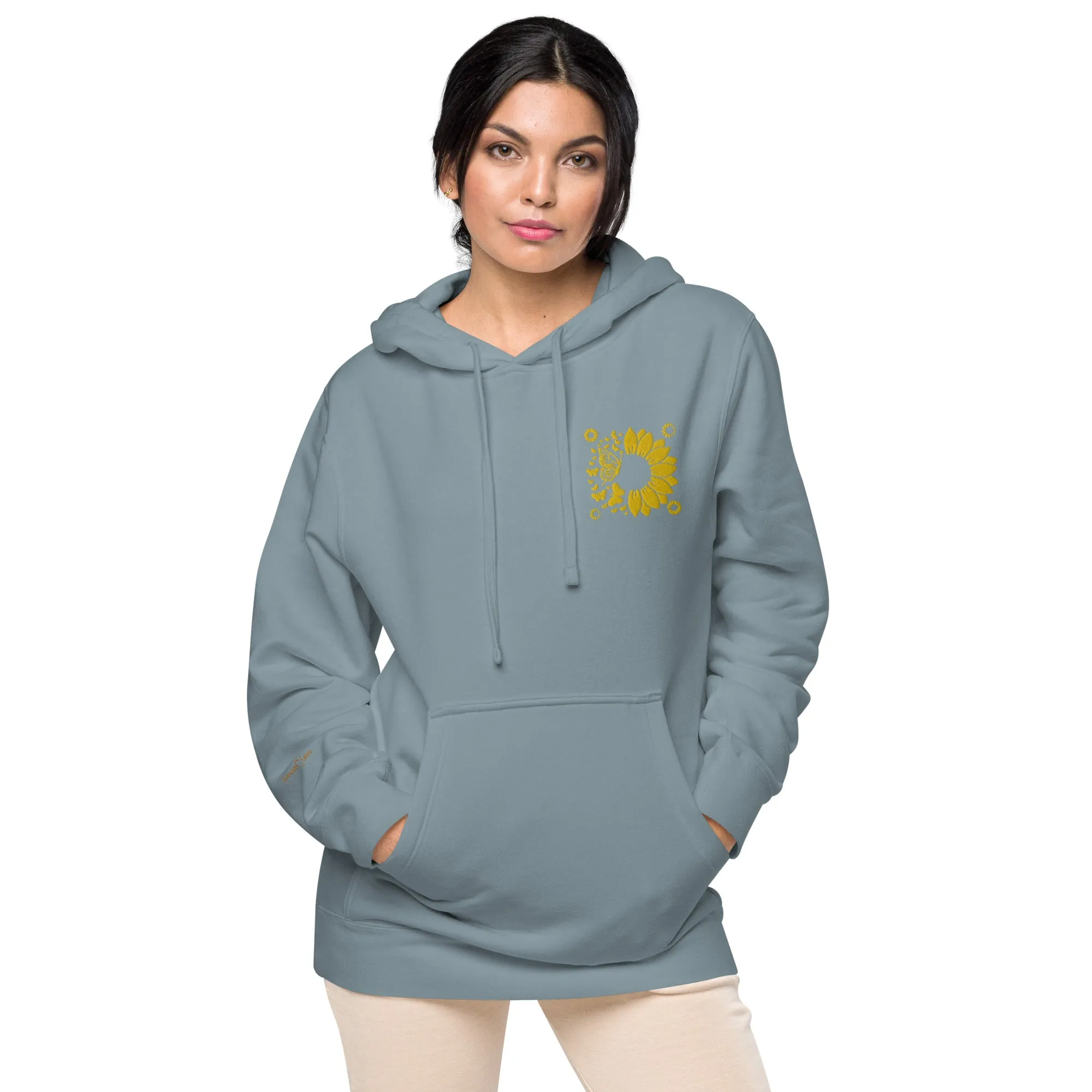 Embroidered Sunflower Unisex Pigment-Dyed Hoodie