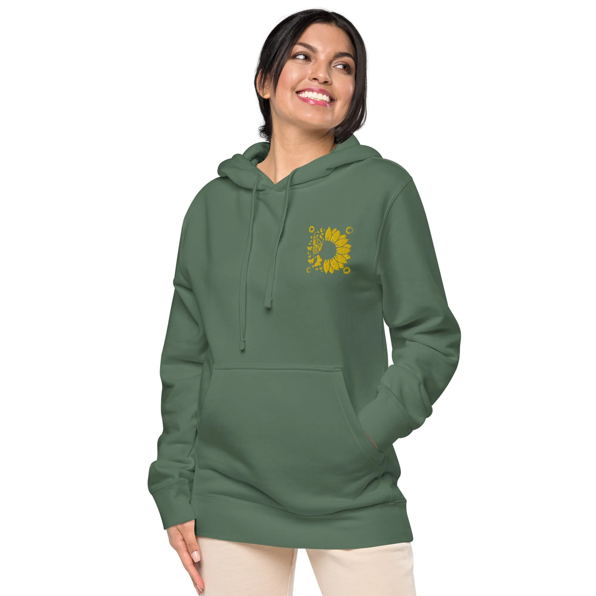 Embroidered Sunflower Unisex Pigment-Dyed Hoodie