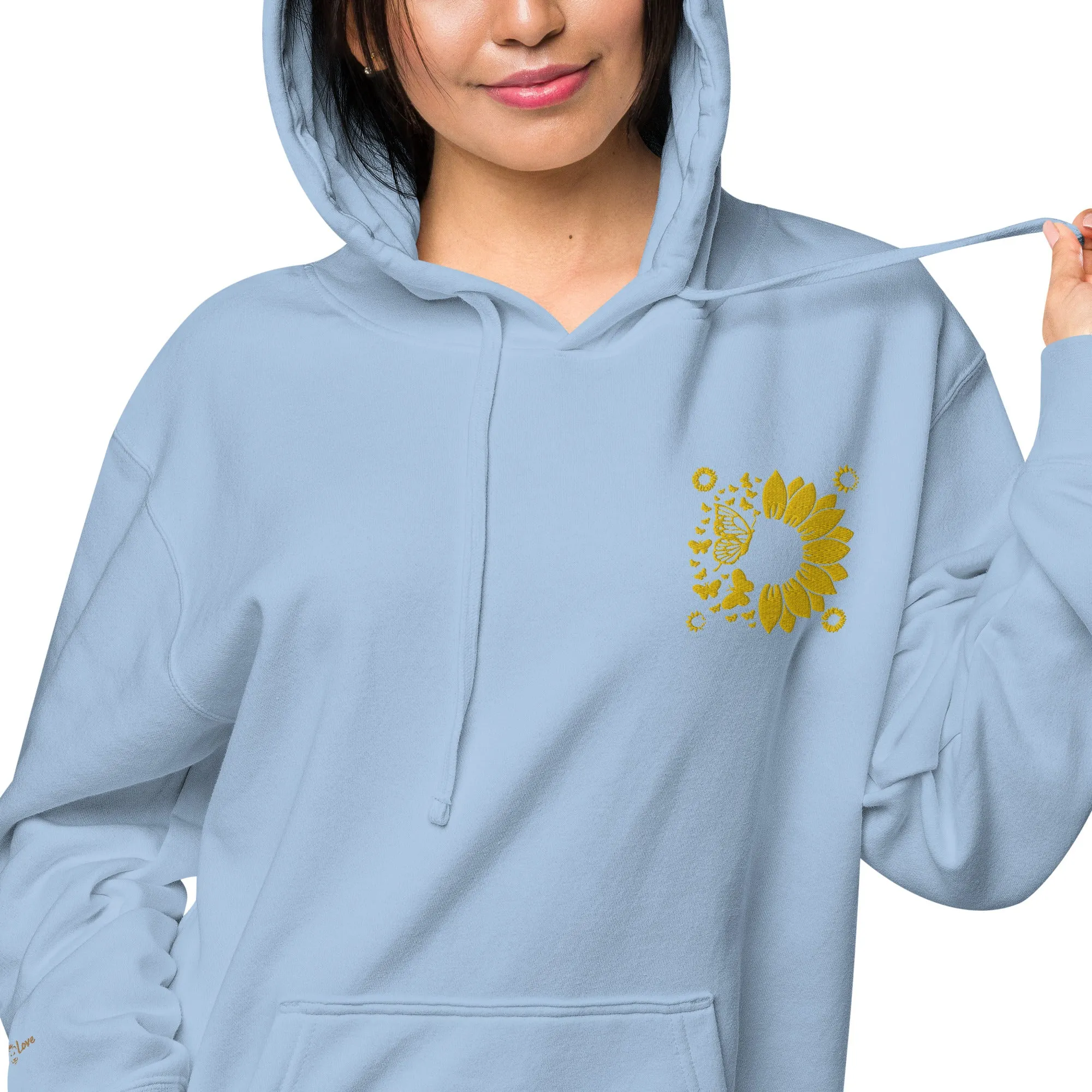 Embroidered Sunflower Unisex Pigment-Dyed Hoodie