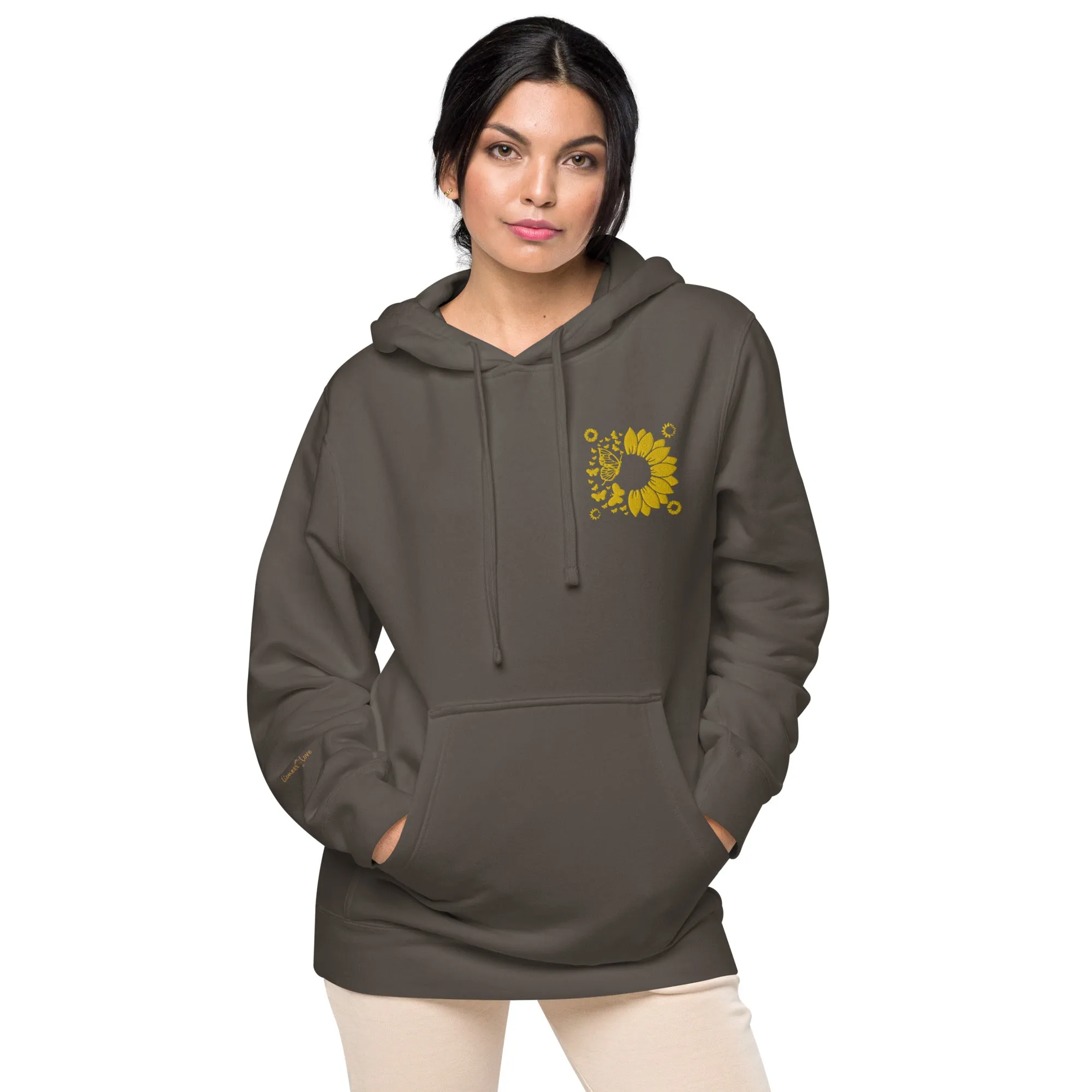 Embroidered Sunflower Unisex Pigment-Dyed Hoodie