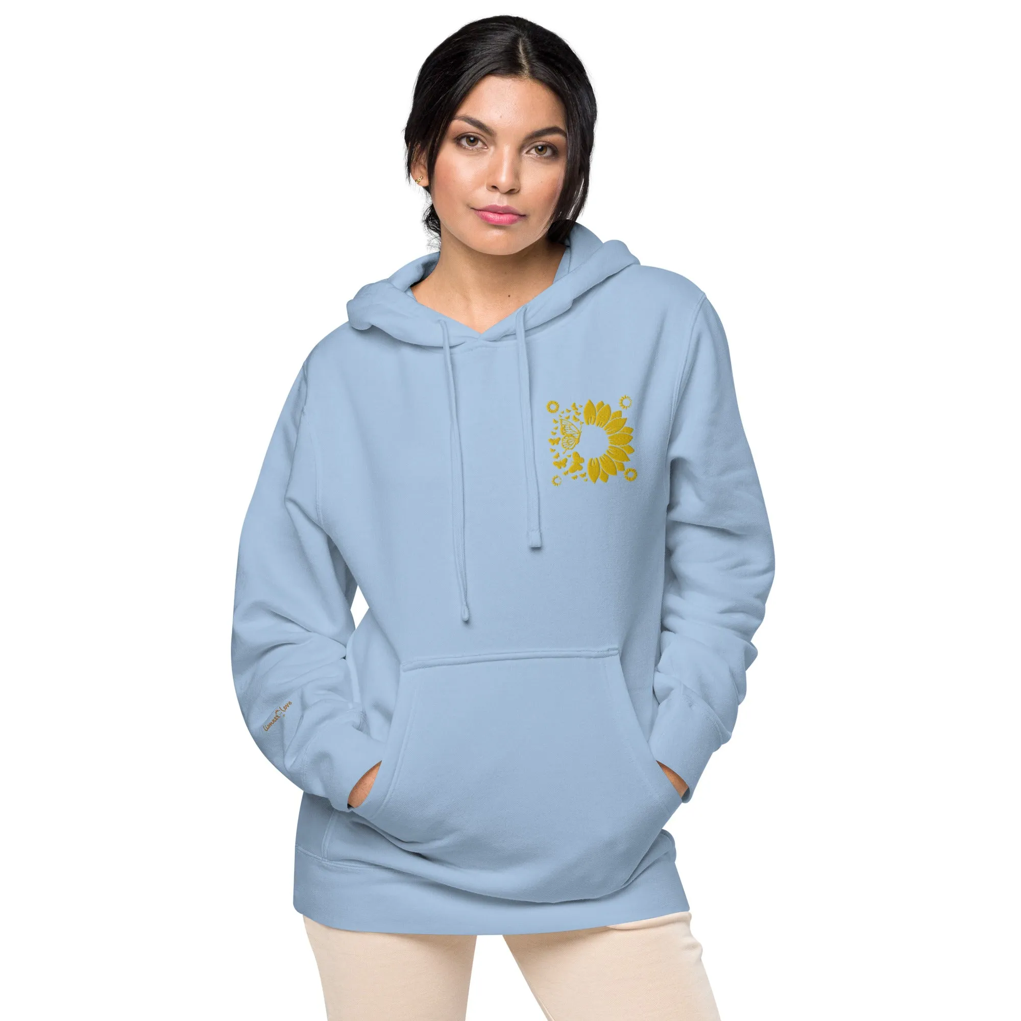 Embroidered Sunflower Unisex Pigment-Dyed Hoodie