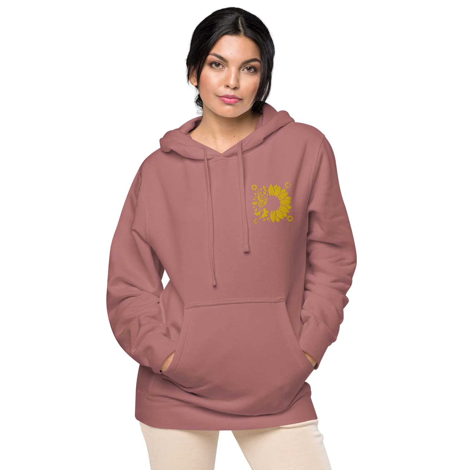 Embroidered Sunflower Unisex Pigment-Dyed Hoodie