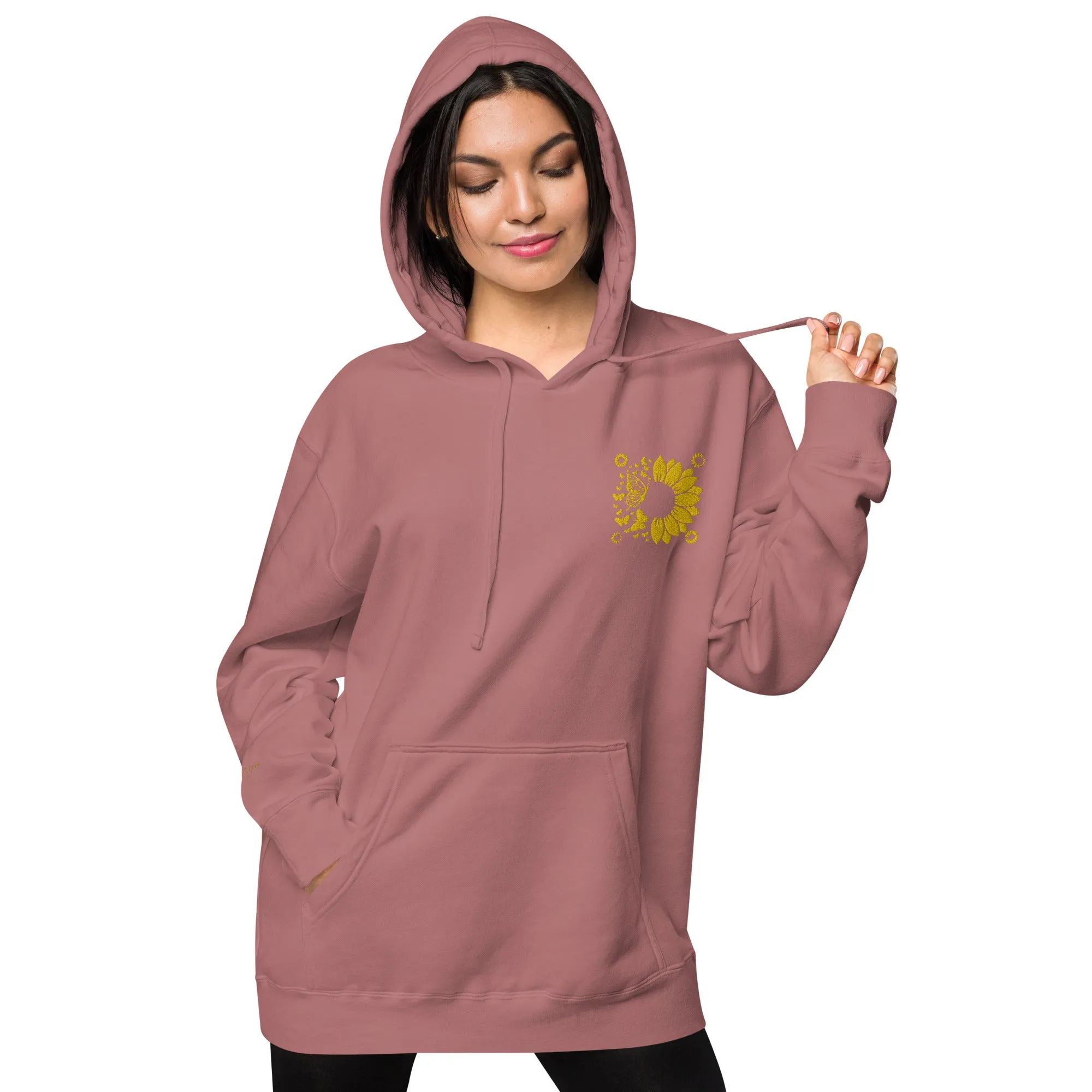 Embroidered Sunflower Unisex Pigment-Dyed Hoodie