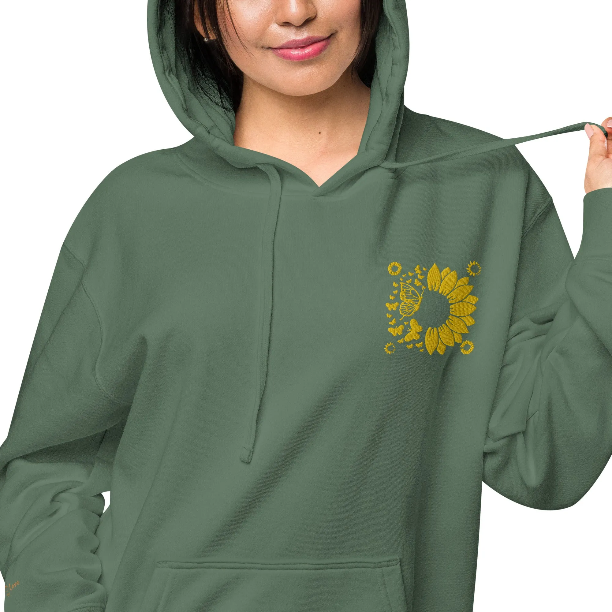 Embroidered Sunflower Unisex Pigment-Dyed Hoodie