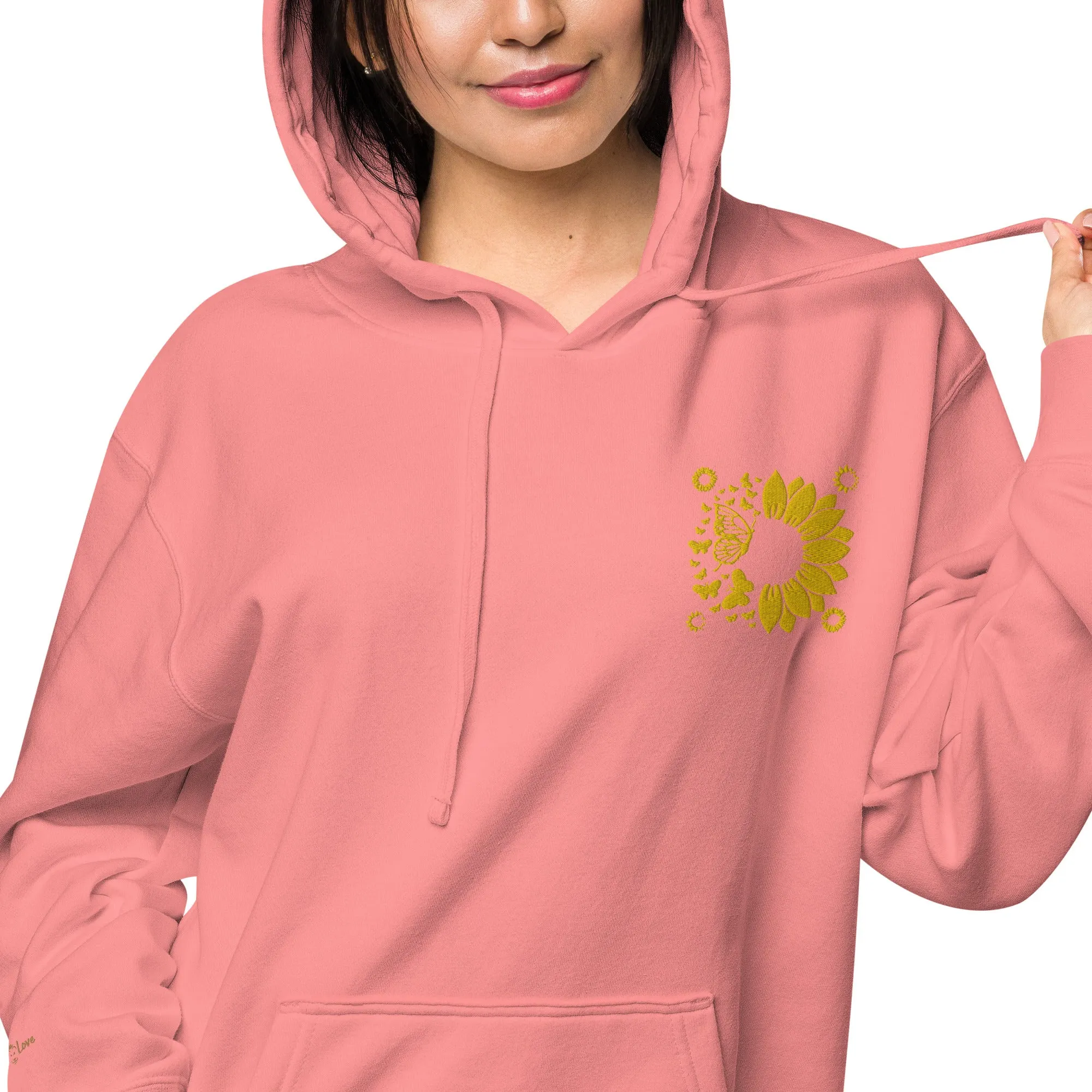 Embroidered Sunflower Unisex Pigment-Dyed Hoodie
