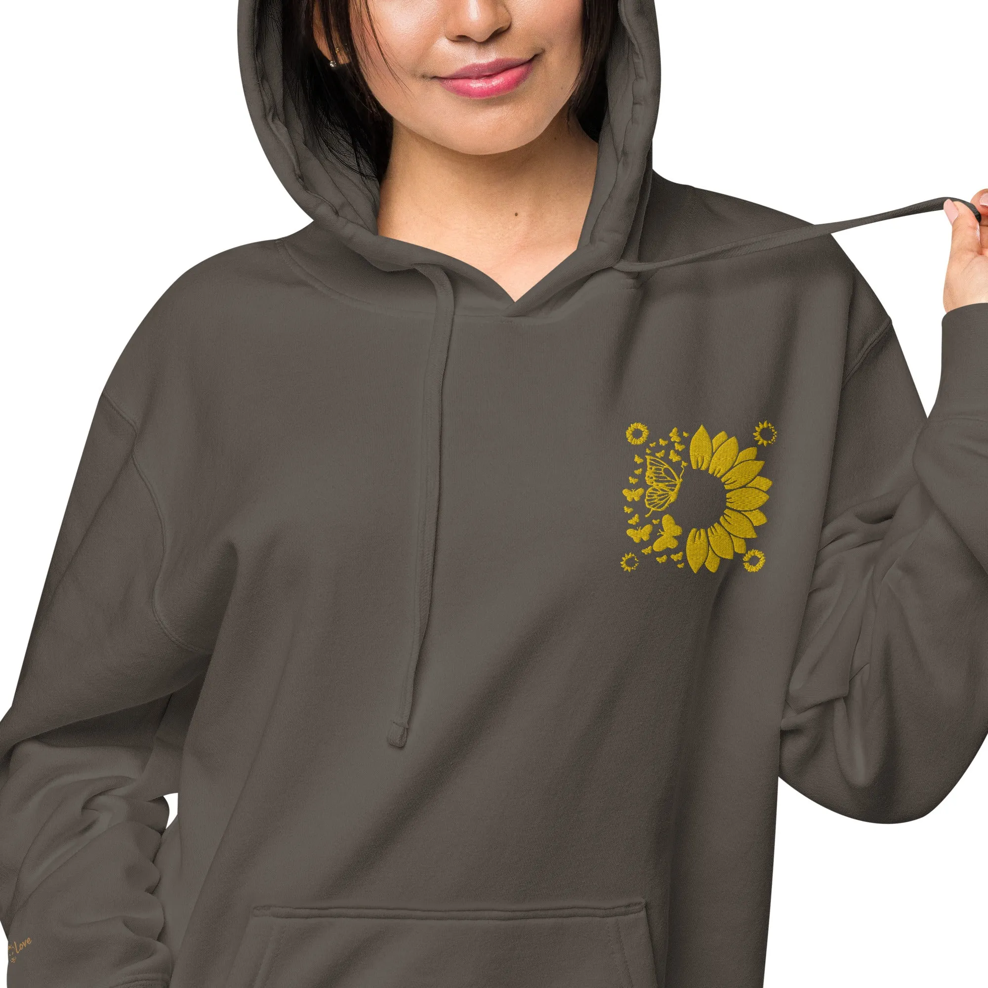 Embroidered Sunflower Unisex Pigment-Dyed Hoodie